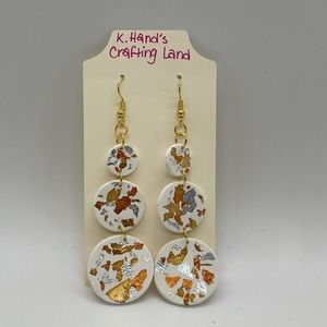Handmade polymer clay dangle earrings with gold, copper and silver leaf